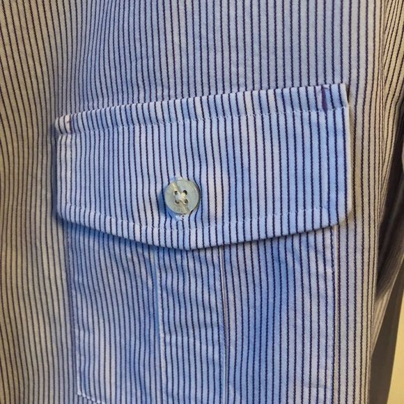 Bill Blass Pinstripe Shirt w/Roll/button Sleeves -‎ Size L - Picture 10 of 10